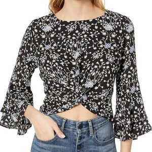 LIKELY -625 NWT Women's Lolita Knotted Top‎ Black Floral Ruffle 3/4 Sleeve M
